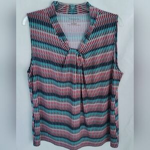 Talbots Pink Teal Black Geometric Sleeveless Layering Top Womens XL